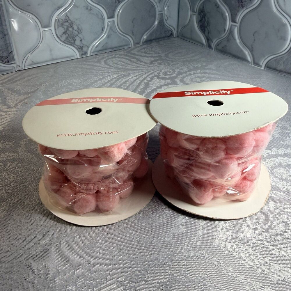 Lot Of 2 Simplicity Pom Pom Trim - Light Pink - 3/4" - 1.33 Yards